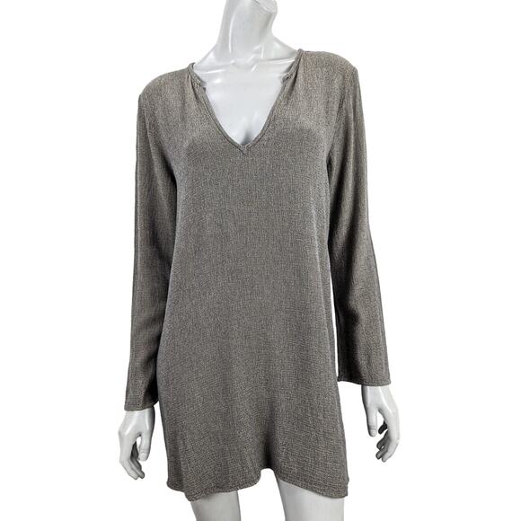 CP SHADES Vneck Tunic Blouse in tan gray Women's Size Medium Made in USA - Picture 1 of 8